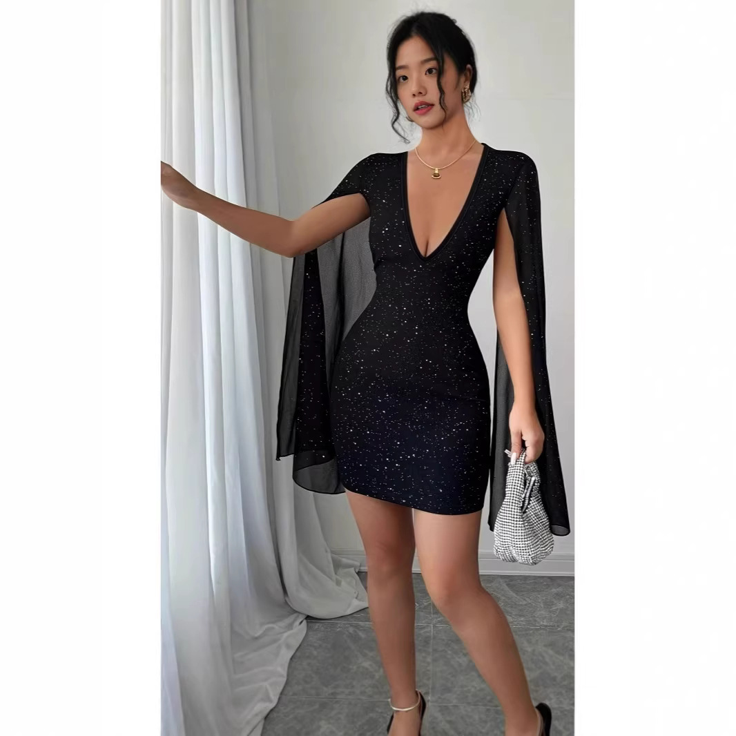 Women Formal Wear For Summer - เดรสทรงเข้ารูปคอวี ความยาวปานกลาง สง่างาม เหมาะสำหรับใส่ทำงาน ใส่ไปงานเลี้ยง งานค็อกเทล