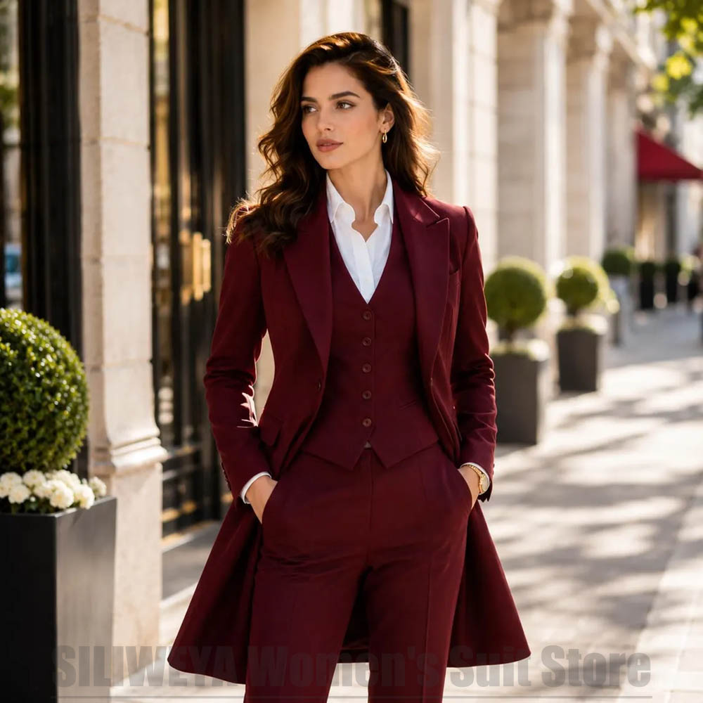 Women Formal Wear Office - ชุดสูทผู้หญิง 3 ชิ้น ดีไซน์หรูหรา ปกแหลม กระดุมแถวเดียว