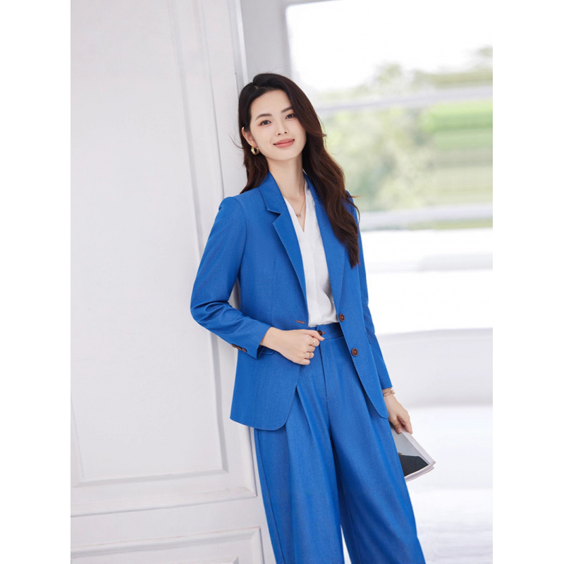 Formal Attire Woman - เสื้อเบลเซอร์สีน้ำเงินสำหรับผู้หญิงสำหรับฤดูใบไม้ผลิและฤดูใบไม้ร่วง ชุดทำงานใหม่ แฟชั่นทางการ ชุดสูทลำลองและสง่างาม ชุดทำงาน