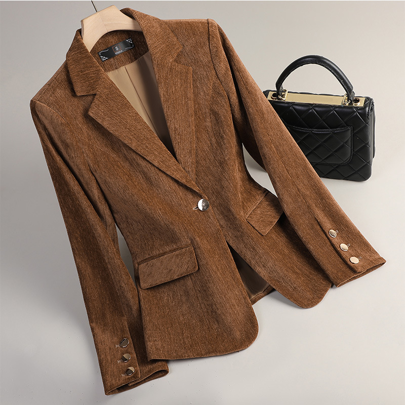 Women Formal Wear Office - สีเหลืองทองกำมะหยี่เบลเซอร์ผู้หญิงฤดูใบไม้ร่วงฤดูหนาวชุดลำลองแฟชั่นสำนักงานสุภาพสตรีเบลเซอร์ธุรกิจทำงานเสื้อแจ็คเก็ตอย่างเป็นทางการ