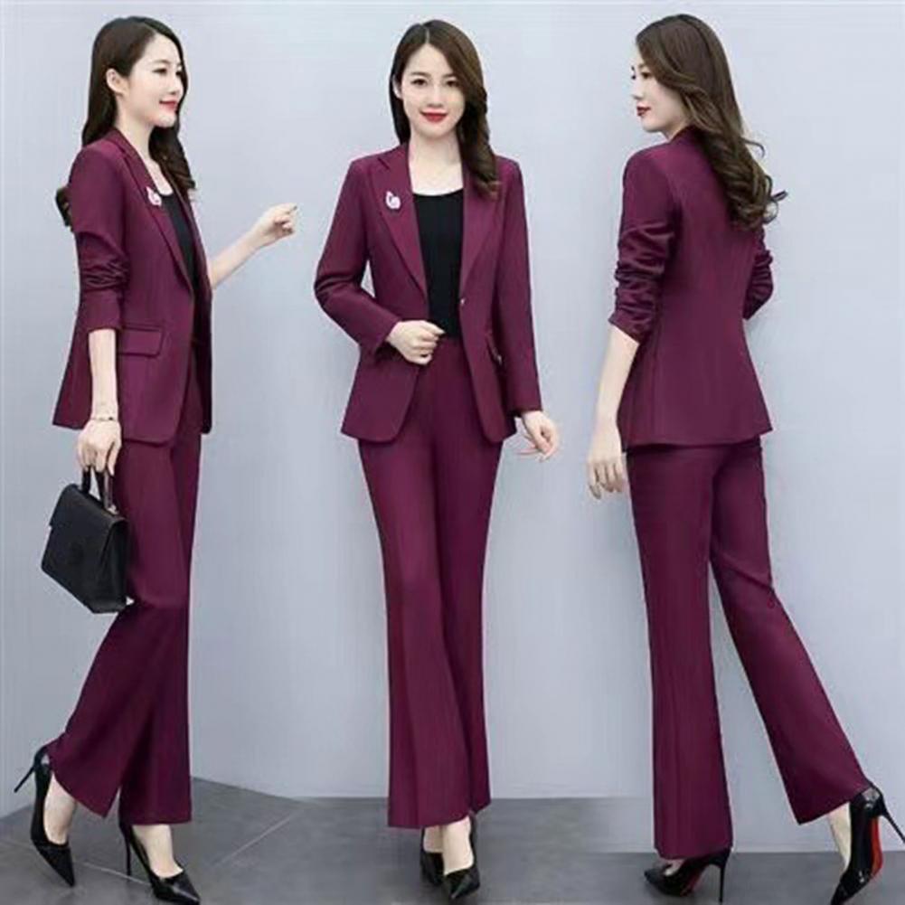 Women Formal Wear Office - ชุดสูทผู้หญิง 2 ชิ้น/เซ็ต เสื้อโค้ทปกพับ แขนยาว ทรงเข้ารูป