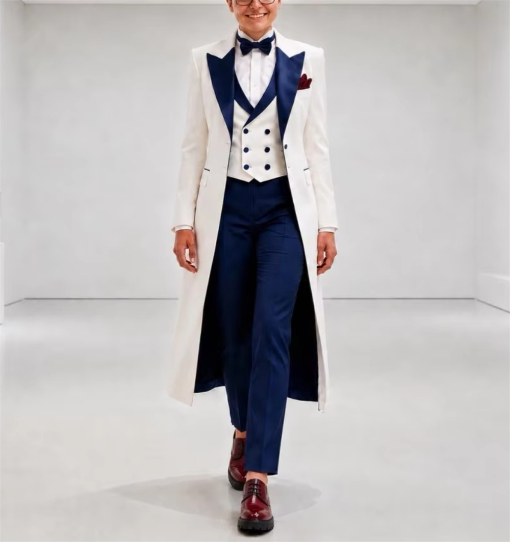 Women Formal Wear Office - เสื้อแจ็คเก็ตสีน้ำเงินกรมท่าขาวสำหรับผู้หญิง ชุดสูทหรูหรา ตัดเย็บอย่างประณีต เหมาะสำหรับใส่ทำงานหรือเป็นชุดไปงานแต่งงาน เสื้อเบลเซอร์สำหรับสุภาพสตรี (เฉพาะเสื้อแจ็คเก็ต)