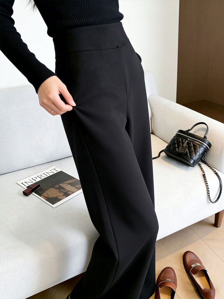 กางเกงขายาวทรงตรงเอวสูงสีดำสุด - Women Formal Wear For Summer บทวิจารณ์และราคา