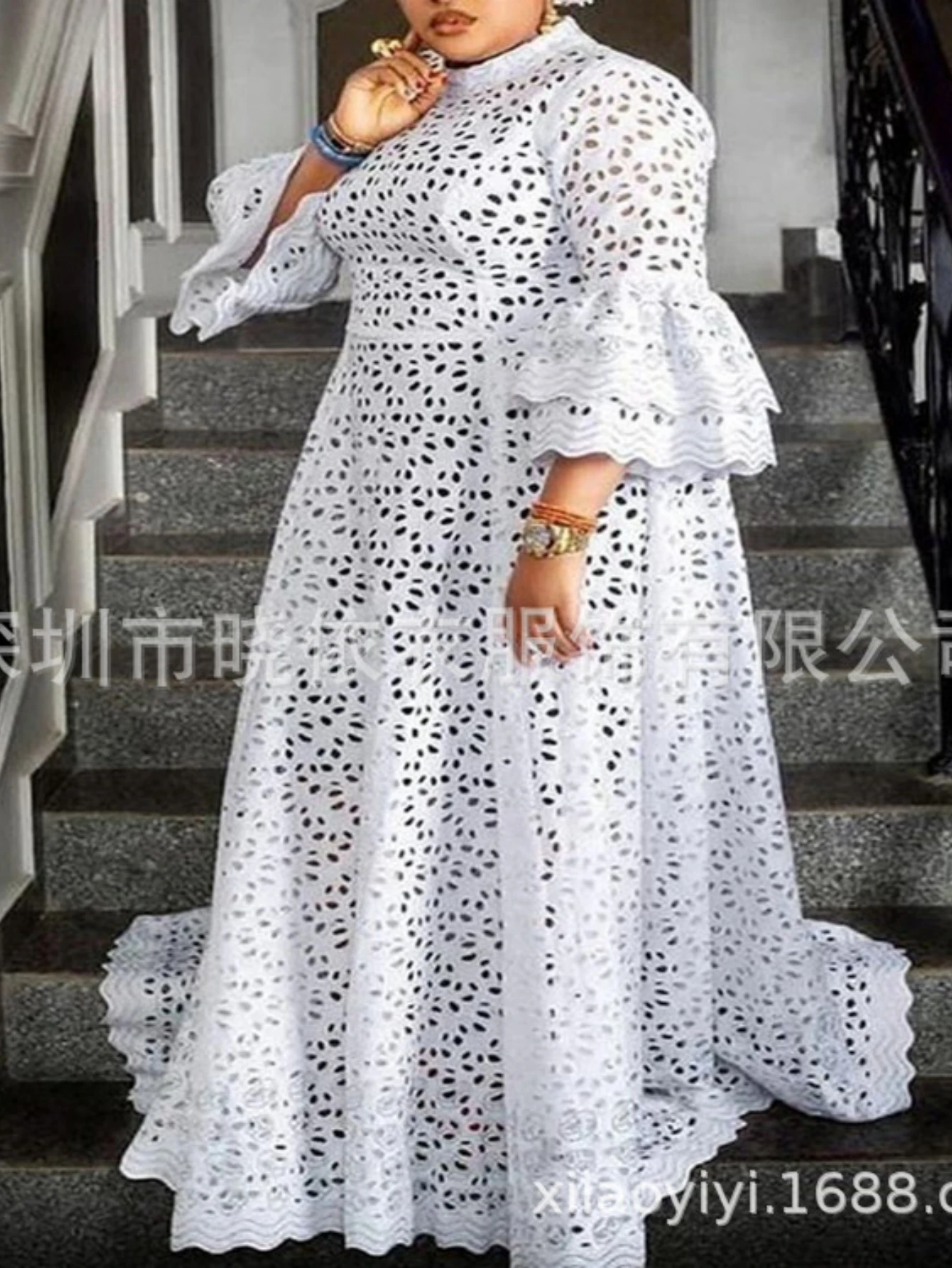สีขาวชุดผู้หญิง Flare Sleeve O - Formal Wear Gowns For Women บทวิจารณ์และราคา