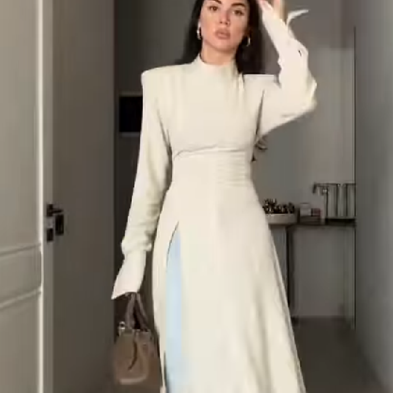 เดรสยาวคอสูงแขนยาวสำหรับผู้หญิ - Women Formal Wear Office บทวิจารณ์และราคา