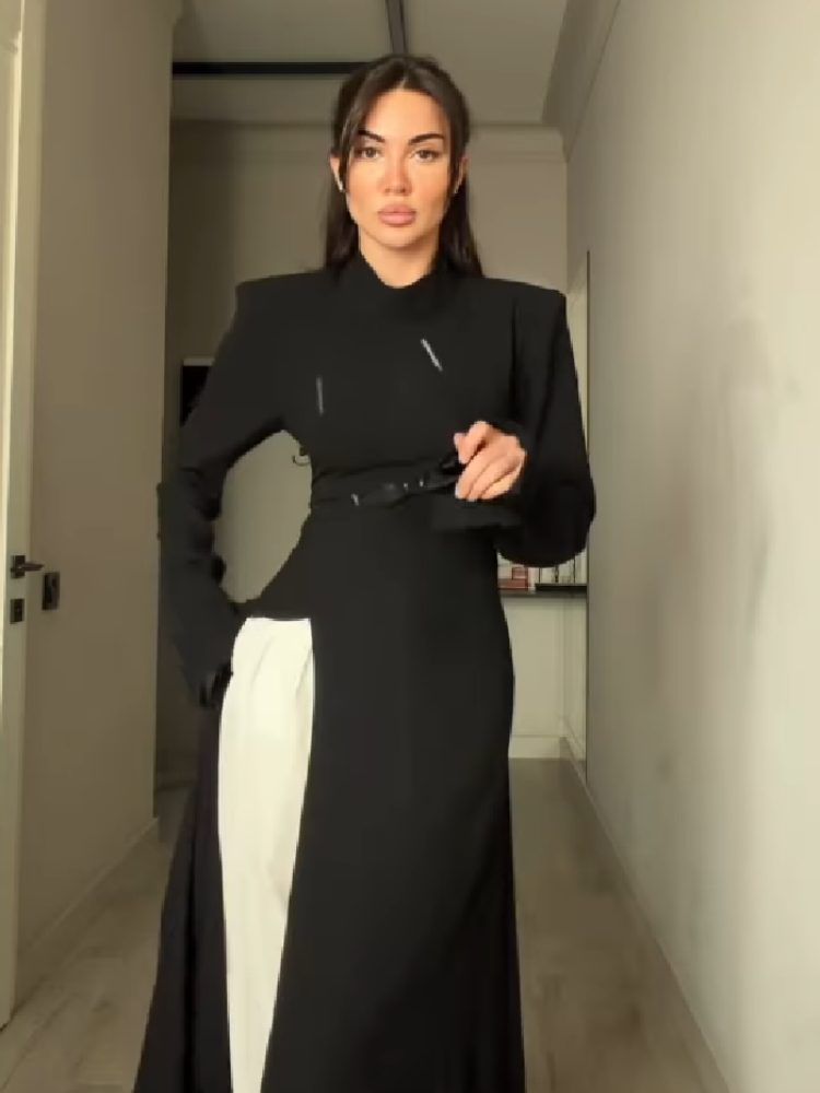 เดรสยาวคอสูงแขนยาวสำหรับผู้หญิ - Women Formal Wear Office บทวิจารณ์และราคา