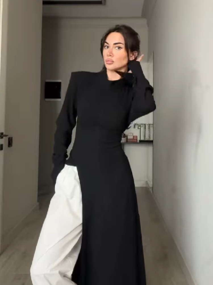 เดรสยาวคอสูงแขนยาวสำหรับผู้หญิ - Women Formal Wear Office บทวิจารณ์และราคา