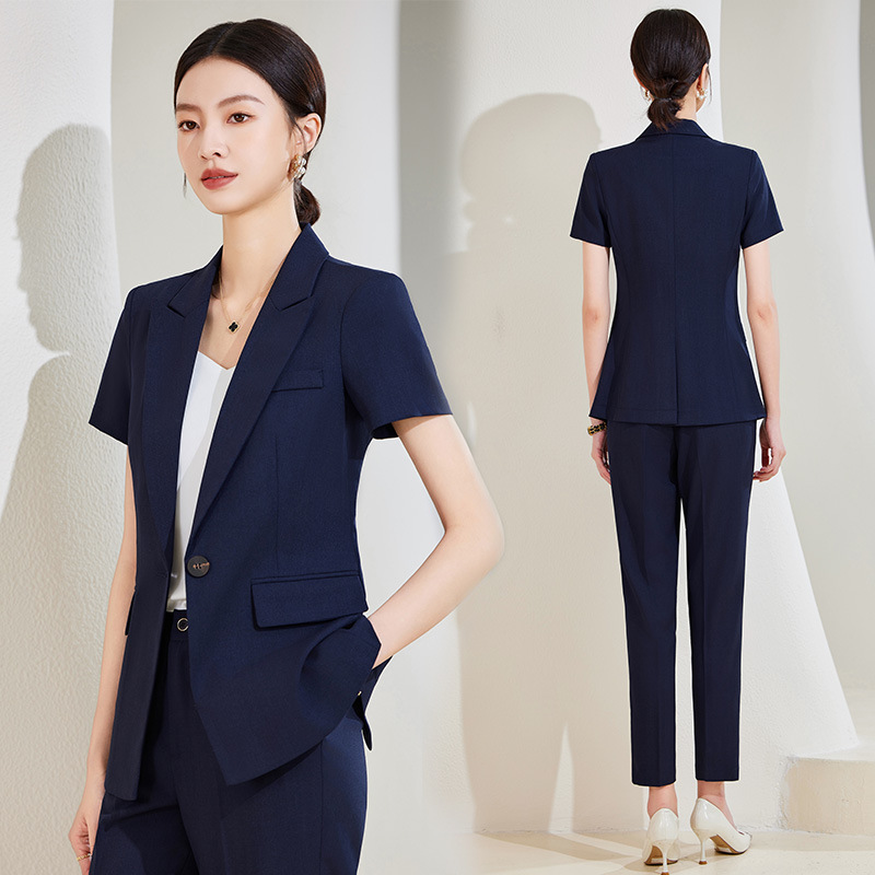 ชุดสูทแขนสั้นสีน้ำเงินกรมท่าสำ - Women Formal Wear Store บทวิจารณ์และราคา