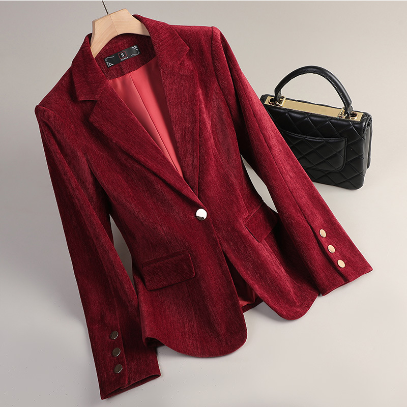 สีเหลืองทองกำมะหยี่เบลเซอร์ผู้ - Women Formal Wear Office บทวิจารณ์และราคา
