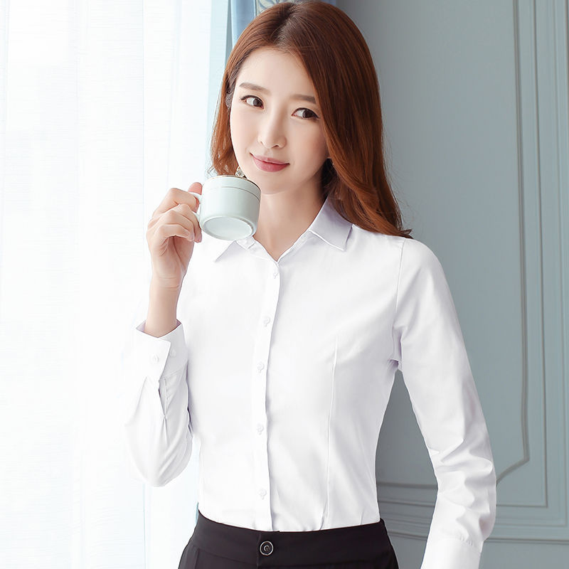 เสื้อเชิ้ตเกาหลีสีดำขาวทรงสลิม - Women Formal Wear Office บทวิจารณ์และราคา