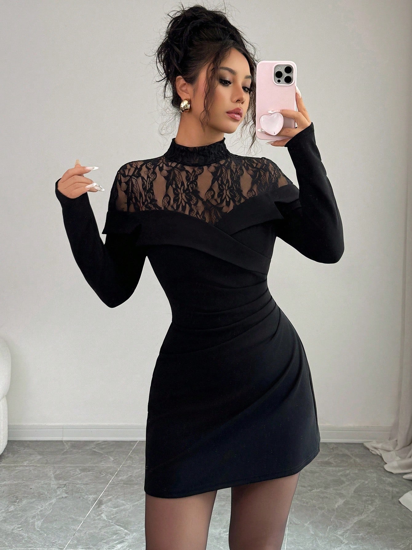 ชุดเดรสสั้นแขนยาวคอเต่าลูกไม้ส - Formal Wear Gowns For Women บทวิจารณ์และราคา