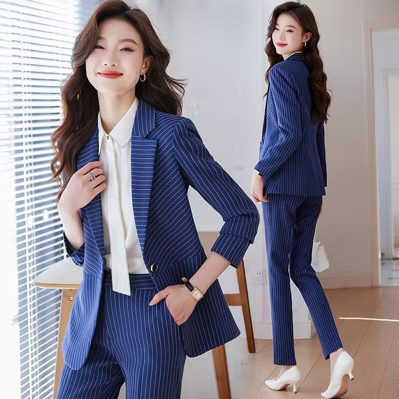 ชุดสูทลายทางสีน้ำเงินสำหรับผู้ - Women Formal Wear Store บทวิจารณ์และราคา