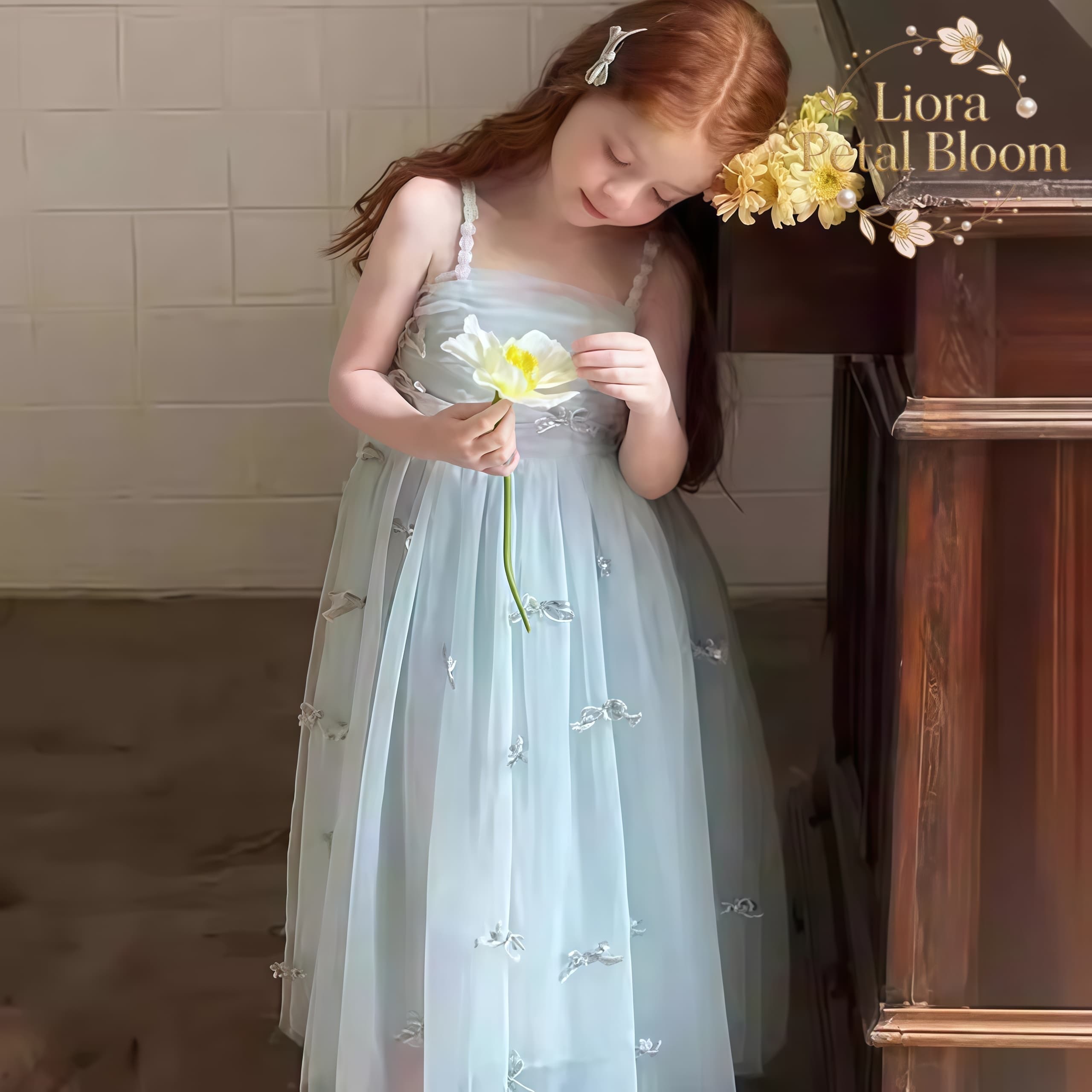 ชุดเดรสเด็กผู้หญิงสีฟ้าประดับโ - Formal Attire Woman บทวิจารณ์และราคา